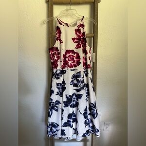 Maggy London Floral Midi Dress - White, Pink, and Blue